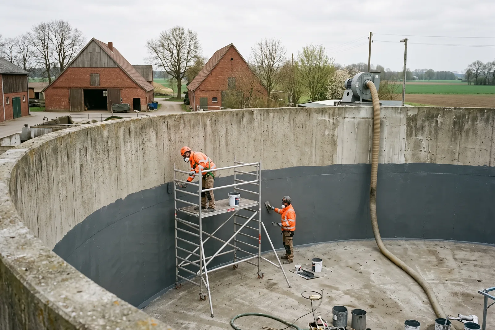 Behälter ist leer, die Wand wird beschichtet